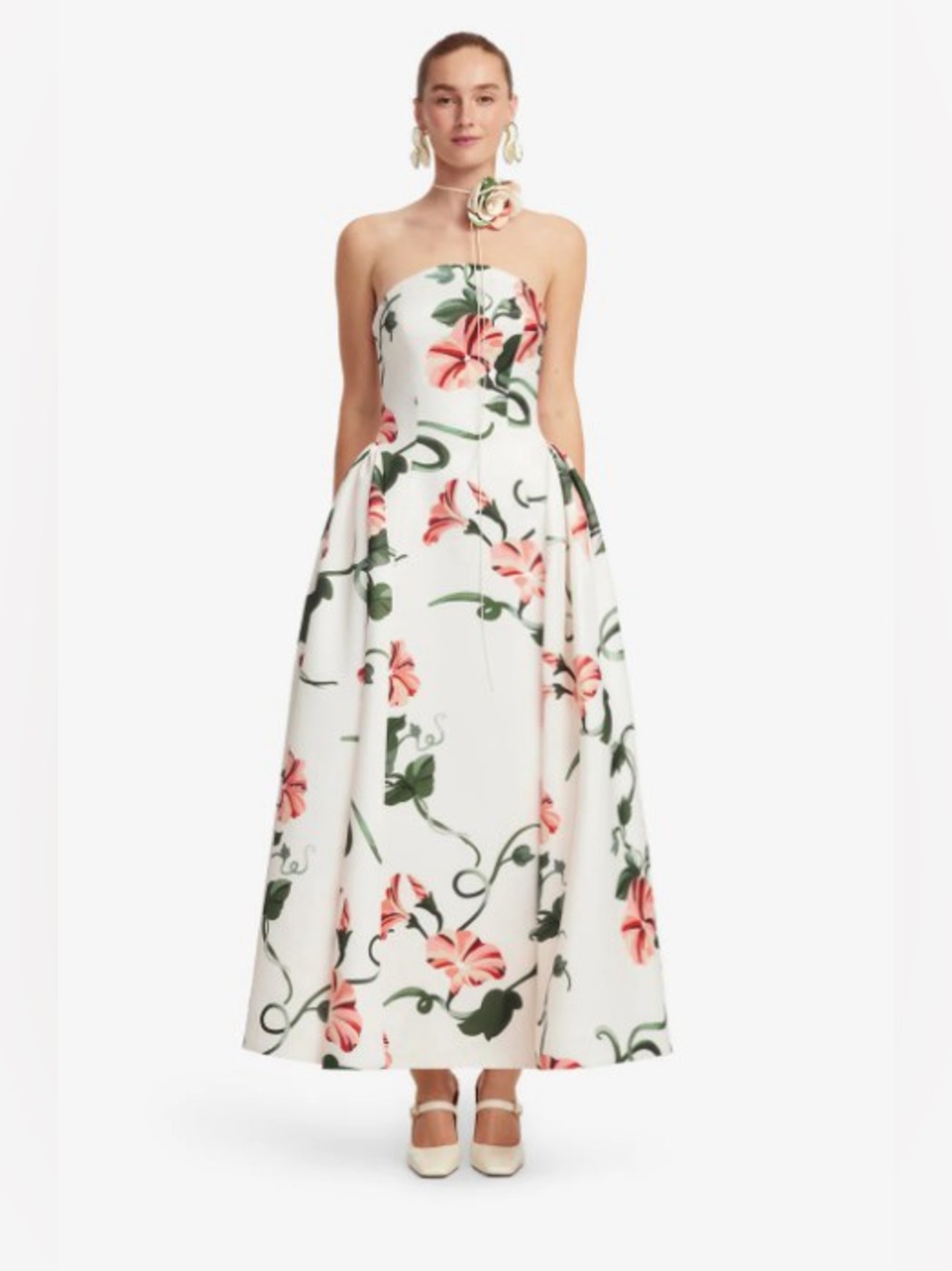 LEO LIN Violet White Vine Print Strapless Bustier Maxi Gown AU8/US4
